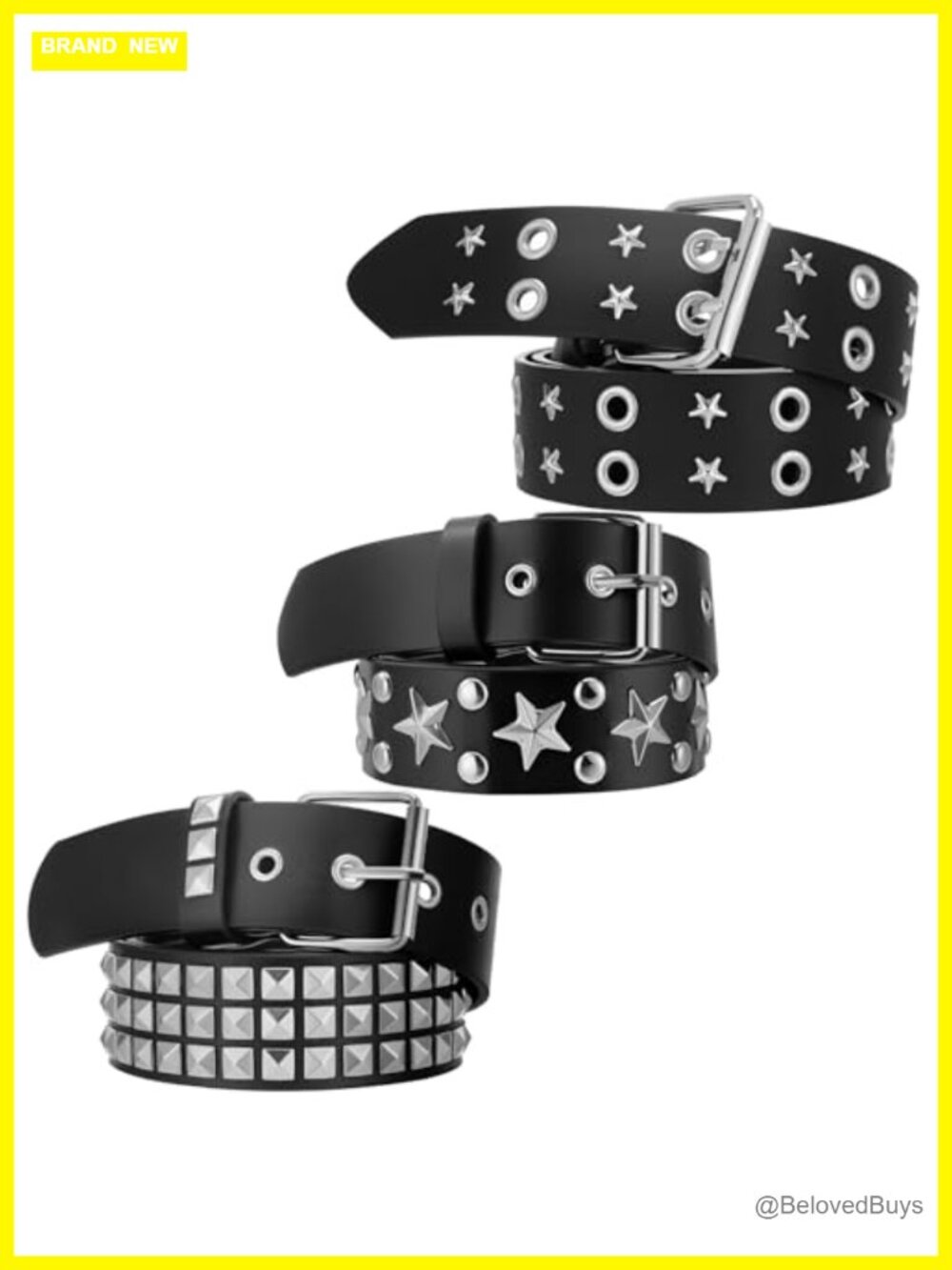 3 Pc Studded Belt Set PU Leather Metal Buckle Punk Goth Y2K Women's Belts